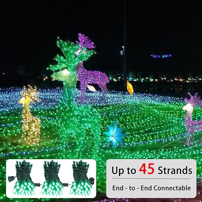 25ft 50 Counts Green LED Christmas Lights - Commercial Grade Outdoor Waterproof, Wide Angle Green Wire, Xmas Tree Lights, IP65, UL