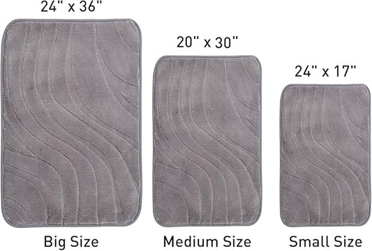 Bath Mats 24x17 Non-Slip Absorbent Bathroom Rug, Quick Dry Machine Washable Shower Tub Mat with Rubber Backing, Soft Floor Carpet for Bathroom Decor Wave Dark Grey