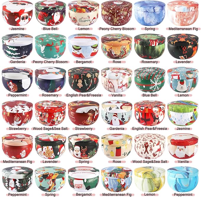 36Pack Christmas Scented Candles Sets,Long Burning,2.5oz Natural Soy Wax with Essential Oils Decorative Aromatherapy Candles for Christmas,Thanksgiving Gift, Home Scented