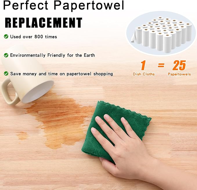 Homaxy 24 Pack Kitchen Dish Cloths (10 x 10 Inches, Dark Green), Super Soft and Absorbent Coral Velvet Dish Towels, Nonstick Oil Fast Drying Microfiber Cleaning Cloth, No Lint Household Dishcloths