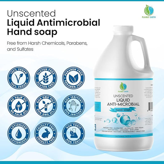 AntiMicrobial Hand Soap, 64 oz Bulk Refill - Antibacterial Hand Soap, Gentle, Moisturizing Hand Soap for Kitchen and Bathroom - Unscented