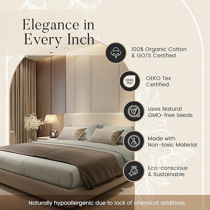 100% Organic Cotton XLTwin Sheets Set, 300TC Sateen Weave 3 PC Twin XL Bed Sheets, Fully Elasticated Sheet & Pillowcase Sets, Soft & Comfy No lint Machine Washable Fade Resistant- Silver