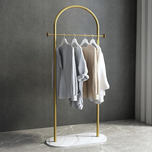 Gold Clothing Rack, Modern Clothes Rack with Marble Base, Heavy-duty Coat Racks Freestanding,garment racks for hanging clothes,Can Hang Jacket Garment, Hat, Scarf, Organize Shoes