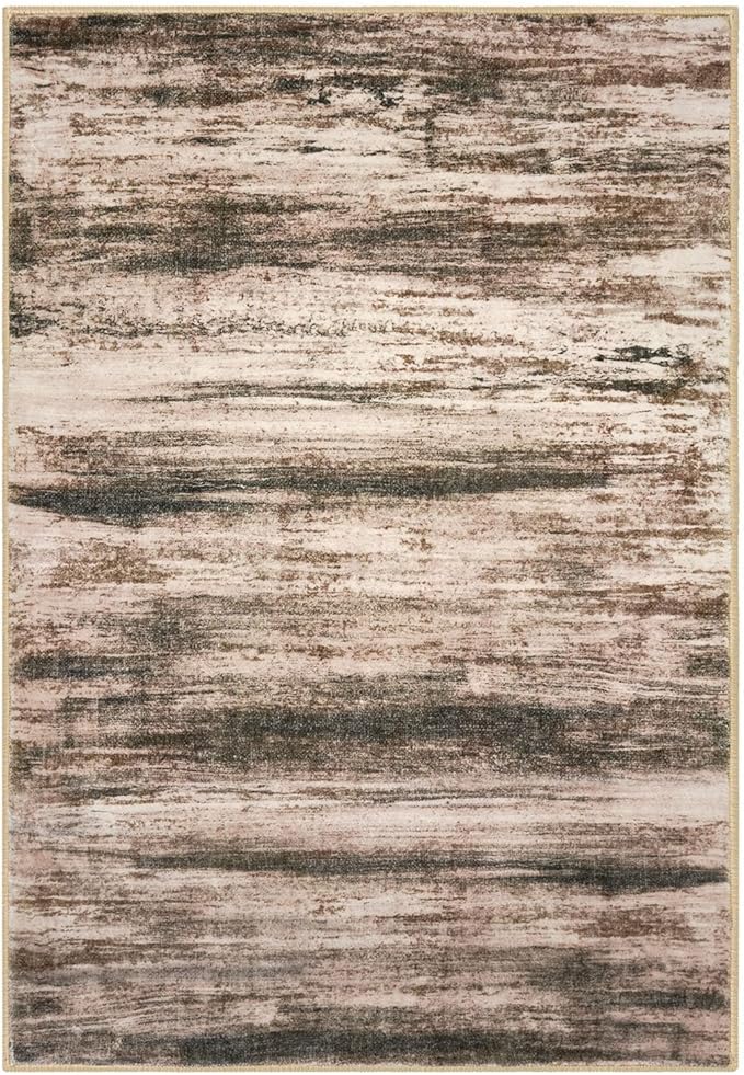 KOZYFLY Modern Abstract Small Area Rugs, 2x3 Washable Kitchen Rug Non-Slip Soft Small Bathroom Rug, Blush Brown Striped Entryway Rugs Abstract Print Faux Wool Doormat for Bedside Entrance Bedroom Sink