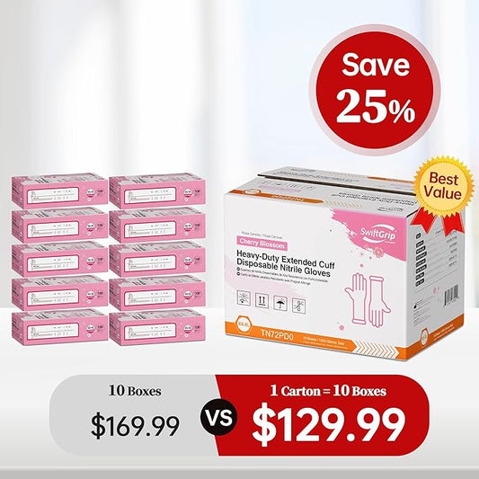 Disposable Nitrile Dishwashing Gloves, Extended 12 Inches Cuff, 6-mil, Cherry Blossom Cleaning Gloves, Latex-Free