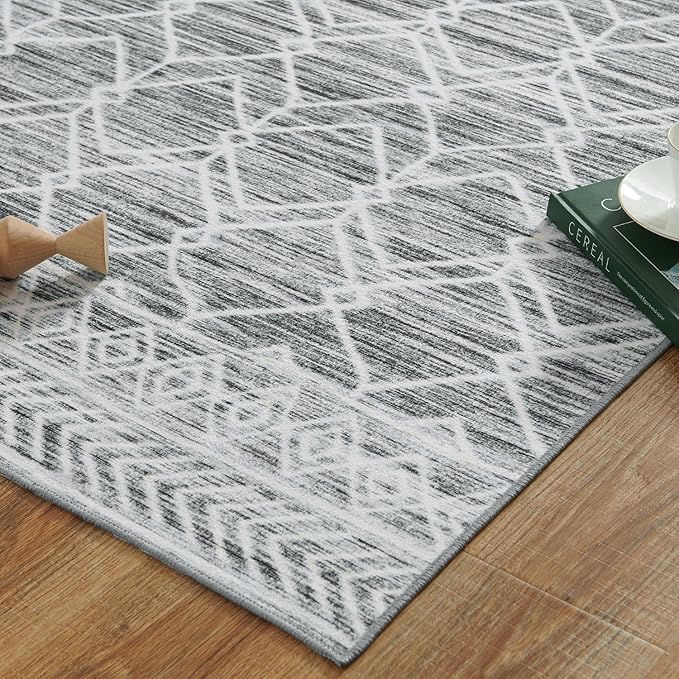 jinchan Moroccan Runner Rug 3x10 - Kitchen Machine Washable Runner Rug Modern Geometric Low-Pile Lightweight Non-Slip Carpet for Entryway Hallway Laundry Room Bedroom Bedside (3x10ft, Grey)