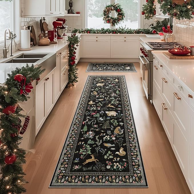 Machine Washable Kitchen Runner Rugs: 2'6"x8' Hallway Runner Stain Resistant Non Slip Low Pile Soft Carpet Runners for Hallways Indoor Entryway Kitchen Living Room Bedroom Bathroom Farmhouse