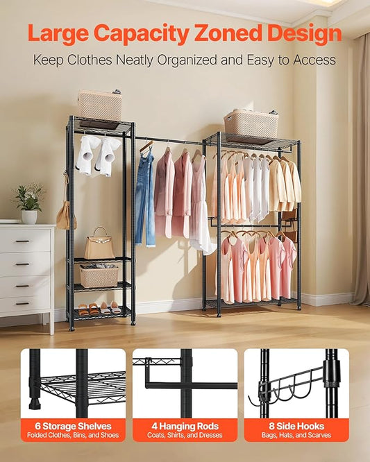 VEVOR Clothing Garment Rack, Heavy Duty Closet Wardrobe, Adjustable Tiers Clothes Racks with Steel Frame, for Bedroom, Clothing Store, Hallway