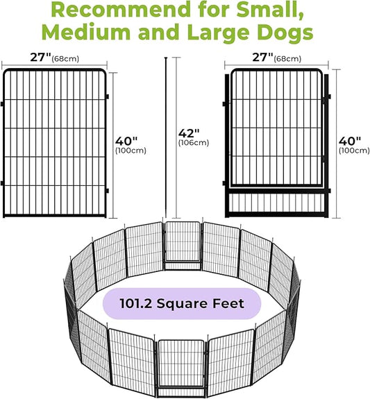 SunsGrove Dog Playpen Outdoor, Heavy Duty 40 Inch 16 Panels Dog Playpen for Medium and Large Dogs, Free and Safe Play Dog Fence Indoor, Black