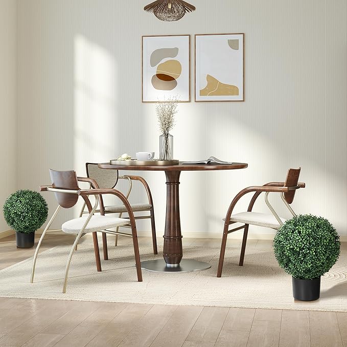 HOMCOM Set of 2 20.5" Artificial Ball Boxwood Topiary Trees with Pot, Indoor Outdoor Fake Plants for Home Office & Living Room Decor