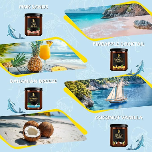 Scented Candles Set, 4 Pack Soy Candles for Home Scented, Holiday Valentine's Day Candle Gifts for Men Women, Scents of Pineapple Cocktail/Coconut Vanilla/Pink Sands/Bahamian Breeze