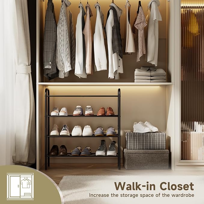 4-Tier Metal Shoe Rack, Free Standing Shoe Storage Rack for Entryway, Closet and Hallway (Black, 4-Tier-Short)