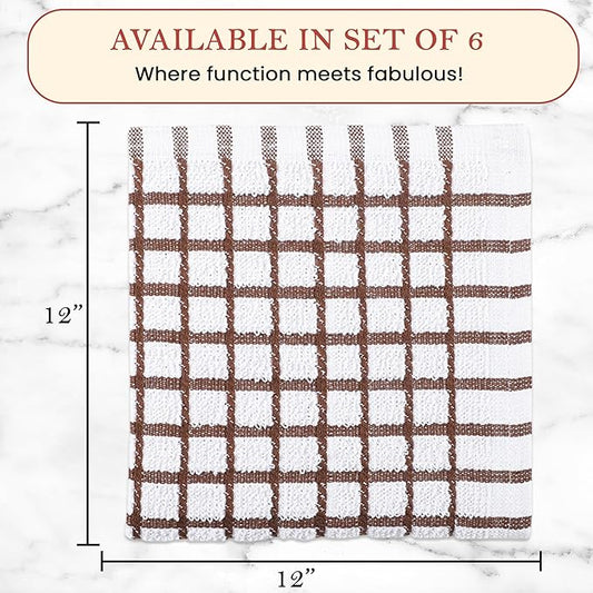 Vintage Vista 100% Cotton Dish Cloths (Pack of 6) - Dish Rags for Washing Dishes - Reusable & Highly Absorbent Kitchen Towels - Kitchen Rags for Christmas - (12" x 12" - Multicolor Checkered)