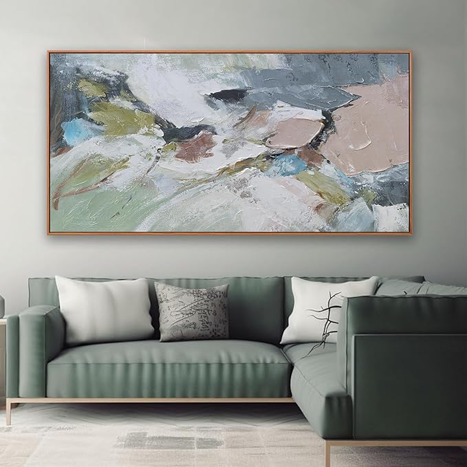 Pink Abstract Painting Large Wall Art Living Room Decor Green Canvas Print Colorful Abstract Wall Art For Living Room Home Office Decoration 30x60 Inch
