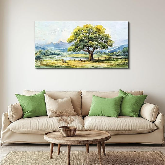 QIYILEXWART Canvas Wall Art For Living Room Wall Decor For Bedroom Office Wall Decoration Green Tree Landscape Painting Farmhouse Pictures Artwork Room Aesthetic Home Decor 20x40 In