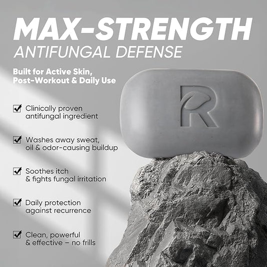 Roycederm Antifungal Soap Bar - Helps with Athlete’s Foot, Jock Itch, Ringworm for Active Skin - Relieves Itching Burning Scaling and Discomfort with Tea Tree Oil, Charcoal & Volcanic Ash
