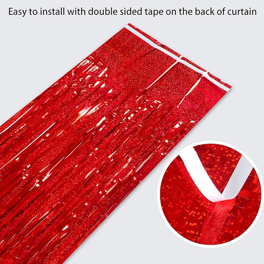 Foil Fringe Curtains Christmas Decorations Red Streamers Party Decorations - Melsan 3 Pack 3.2 x 8.2 ft red Fringe Backdrop Party Photo Backdrop for Back to School Birthday Party Baby Shower