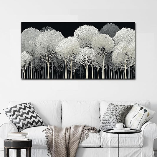Black and White Tree of Life Wall Art for Living Room Abstract Forest Print Picture Framed Large Canvas Wall Decor for Bedroom Office Bathroom Modern Home Botanical Landscape Wall Decorations Artwork Size 24x48 Ready to Hang