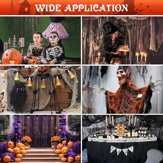 Legigo 12 Pack Halloween Creepy Cloths Cheesecloths, Spooky Black Mesh Fabric Cheese Cloths for Crafts, Scary Gauze Fabric for Party Supplies Home Wall Doorway Outdoor Yard Decor(6 Colors)