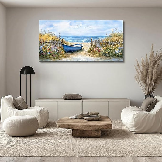 QIYILEXWART Canvas Wall Art For Living Room Wall Decor For Bedroom Office Wall Decoration Sea Side Boat Landscape Painting Farmhouse Pictures Artwork Room Aesthetic Home Decor 20x40 In
