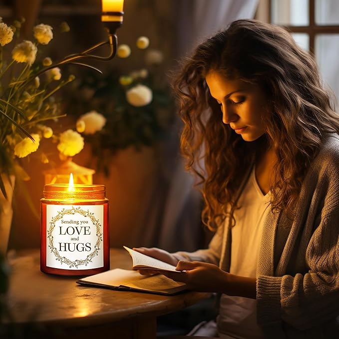 Sending You Love & Hugs Gift Candles - Relaxing Candles for Women Stress Relief - Gift for Her, Best Friend, Bestie, Sister, Wife, Daughter, Mom - Jasmine Natural Soy Calming Candle for Home