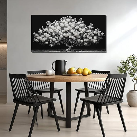 JuhaiArt White Rose Tree Wall Art Bedroom Black Wall Decor Floral Picture for Bedroom Office 20"x 40"