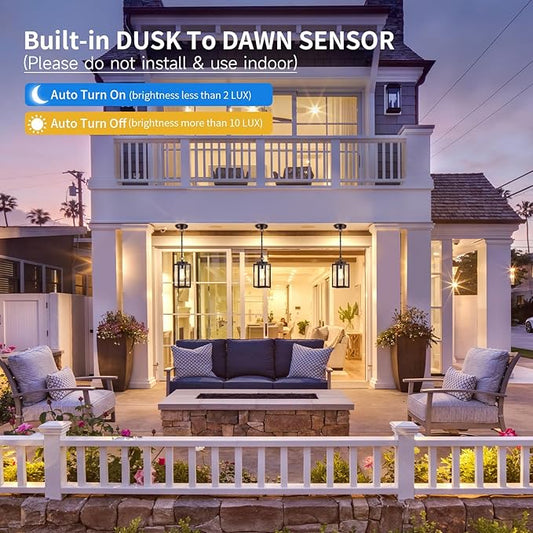 11'' Dusk to Dawn Outdoor Pendant Light, Modern Outside Chandelier Outdoor Hanging Lantern Light, Matte Brown with Clear Glass, Exterior Pendant Lighting Fixture for Porch, Yard, Gazebo, ORB (Small)