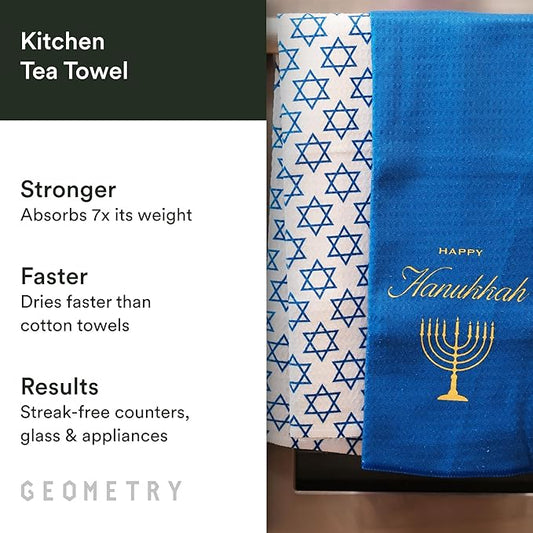 GEOMETRY Christmas Kitchen Towels - Quick Dry Microfiber Cloth Dish Towels for Kitchen Drying - Premium Quick Dry Towel (Happy Hanukkah, 1 Pack)