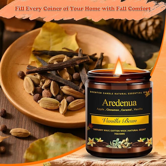 Vanilla Bean Odor Eliminating Candles | Vanilla Bean Scented Soy Candle for Home, Air Freshening & Cozy Vanilla Scent, Relaxing Home Scented Candles, Cozy Winter Candle Gift for Women & Men