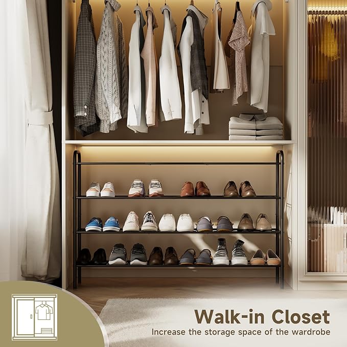 4-Tier Metal Shoe Rack, Free Standing Shoe Storage Rack for Entryway, Closet and Hallway (Black, 4-Tier-Long)