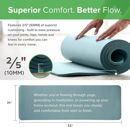 Gaiam Essentials 2/5" Thick (10mm) Yoga & Pilates, Fitness & Exercise Mat with Easy-Cinch Carrier Strap Cushion Support For Fitness and Gym Workouts