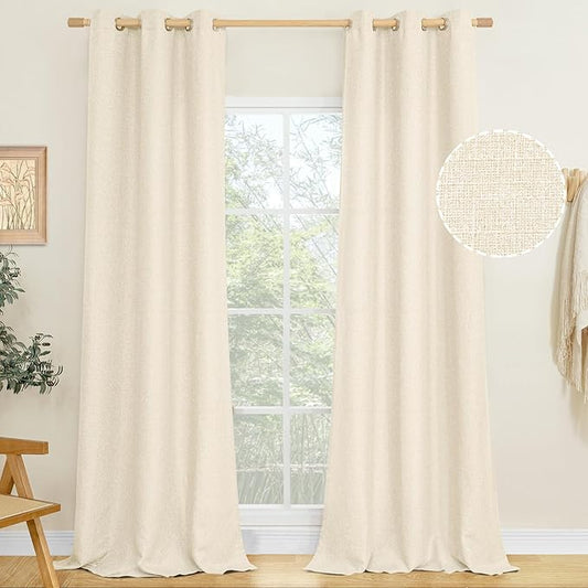 LAMIT Light Beige Linen Curtains for Living Room 84 inch Length 2 Panels, Linen Textured Thermal Insulated Curtains Burlap Privacy Grommet Drapes for Bedroom/Farmhouse, Set of 2 Panels, W38 x L84