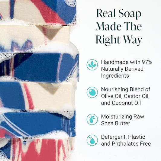 The Bubble Factory Handmade Soap, All Natural Soap for Women & Men, Hand, Bath & Body Natural Bar Soap, Vegan, Palm Oil Free, Made in USA with Shea Butter + Essential Oils, Patriot, Single