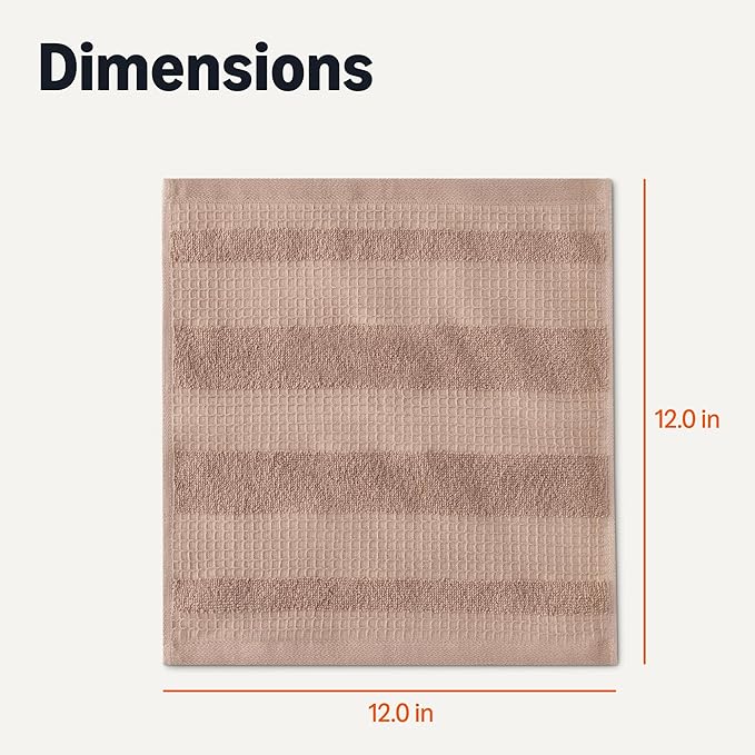 Amazon Basics Organic Cotton Waffle Kitchen Dish Cloths - Ultra Absorbent, Quick Drying, Lint-Free, 12 x 12 inches, 6-Pack (2 Brown, 2 Green, 2 Navy)