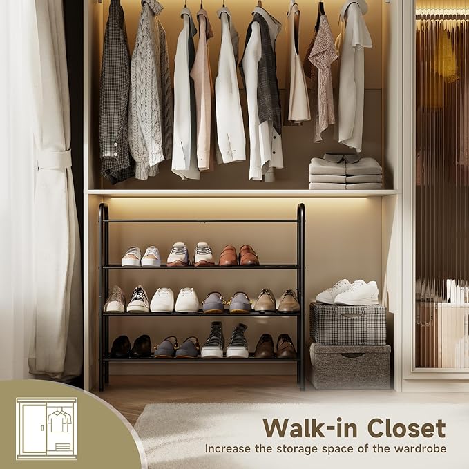 4-Tier Metal Shoe Rack, Free Standing Shoe Storage Rack for Entryway, Closet and Hallway (Black, 4-Tier)