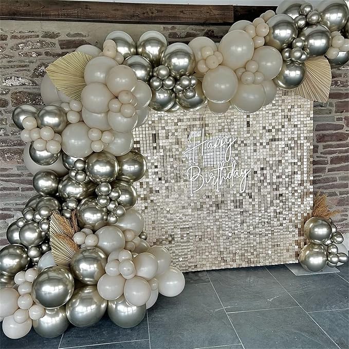 Champagne Gold and White Balloons, 60Pcs Beige White Sand Metallic Gold Pearl White Balloons for Girls, Neutral Ivory White Gold Balloons for Women Birthday Boho Wedding Engagement Party Decorations