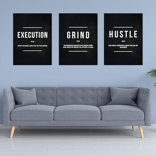 Success Canvas Painting Wall Art Quote Motivational Wall Art Execute Wall Decor 3 Pieces Black Poster Positive Inspirational Framed Artwork Prints Picture for Living Room Office 72''Wx 36''H