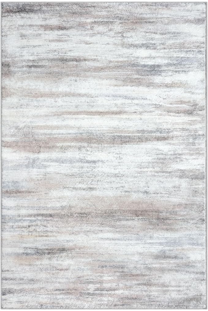 KOZYFLY 9x12 Area Rug Modern Ombre Thin Rugs for Living Room, Washable Rugs Large Non-Slip Soft Striped Rug for Bedroom, Print Beige Abstract Carpet for Laundry/Kid Room