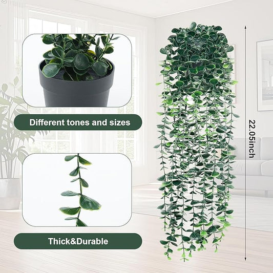 Artificial Hanging Eucalyptus Plants,Fake Plant Eucalyptus Small Decor Faux Hanging Vine Plants Wall Greenery for New Home Decoration,for Floating Shelf Indoor Outdoor Pack of 3
