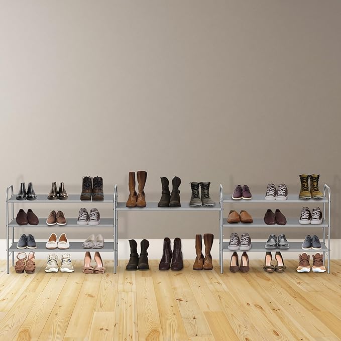 Simple Houseware 3-Tier Shoe Rack Storage Organizer, Grey – Space-Saving Shoe Shelf, Holds 9–16 Pairs, Sturdy Metal Frame, Easy Assembly – Closet, Entryway, Bedroom Shoe Storage Solution