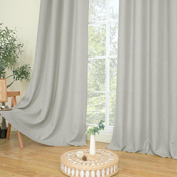 LAMIT Light Grey Linen Curtains 48 inch Length for Small Windows, Grommet Light Filtering Linen Textured Drapes for Bedroom/Kitchen/Bathroom, 2 Panels Set, W42 x L48