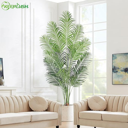 Artificial Palm Tree 7ft Tall Fake Palm Tree Indoor Decor with 18 Leaves and Real Bark Design Faux Tropical Areca Palm Silk Floor Plant in Pot for Home Office Living Room Bedroom Decor 2pcs