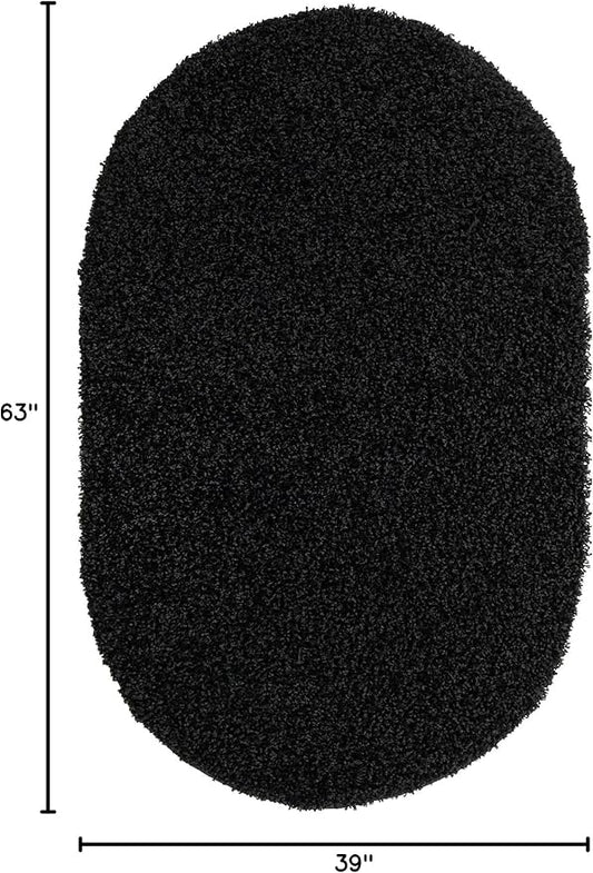Unique Loom Solid Shag Collection Area Rug (3' 3" x 5' 3" Oval, Jet Black)