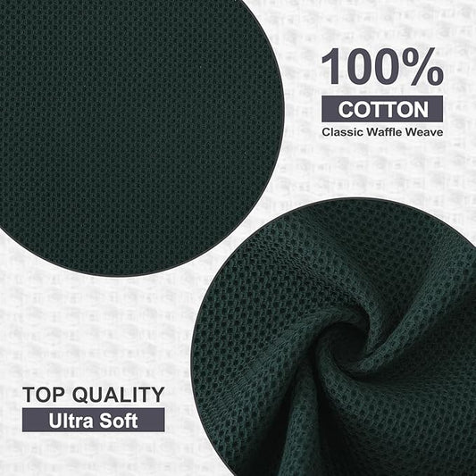 Kitinjoy 100% Cotton Kitchen Dish Cloths, 12 Pack Waffle Weave Ultra Soft Absorbent Dish Towels for Drying Dishes Quick Drying Kitchen Towels Dish Rags, 12 X 12 Inches, Blackish Green