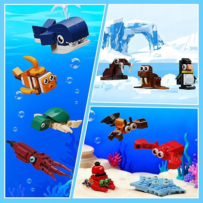 32 Pack Marine Animals Building Blocks - 846PCS Kids Party Favors Educational Toy, Goodie Bag Stuffers Classroom Prizes, Valentines Easter Birthday Gifts for Boys Girls 6-12