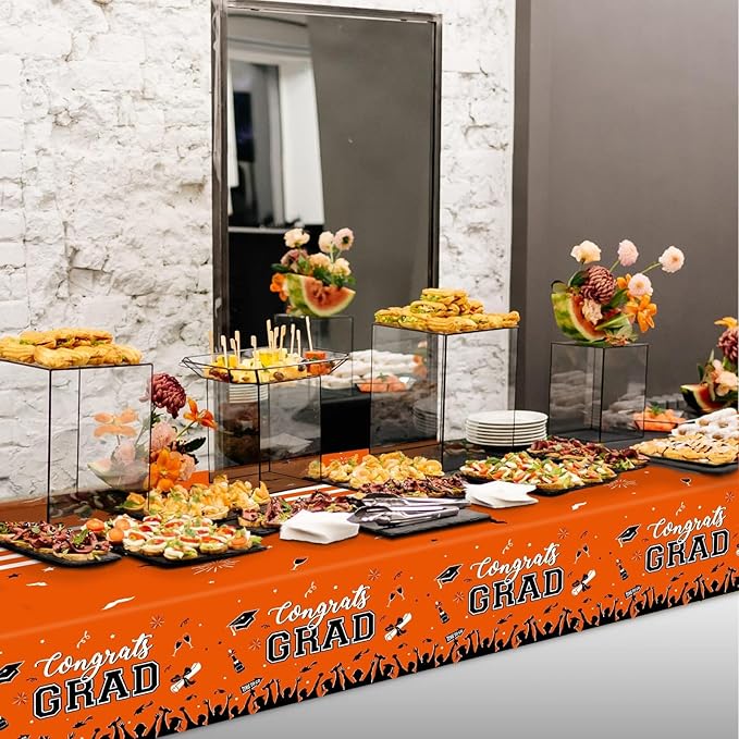 Chiazllta Graduation Party Decorations Tablecover for 2025 Class - Large Plastic Tablecloth 54"x108" (Orange)