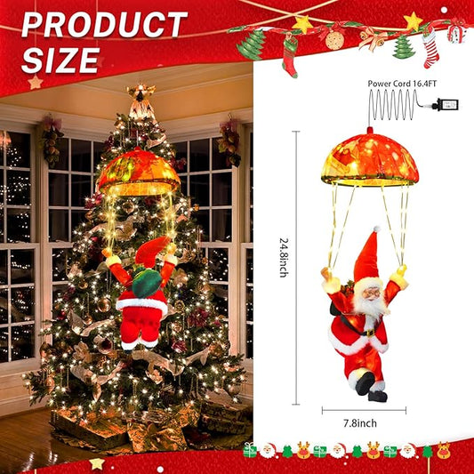 Christmas Lights Outdoor Indoor, Santa Claus Parachute LED Lights, 8 Modes & Timer Christmas Decorations Lights Outside Inside for Window, Garden, Home, Porch, Xmas Tree Decor (Warm White) 