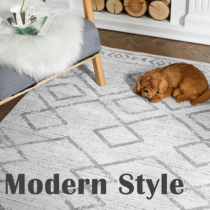 jinchan Hallway Runner Rug 3x8 - Moroccan Kitchen Machine Washable Runner Rug Modern Geometric Soft Faux Wool Ultra-Thin Low-Pile Non-Slip Carpet for Laundry Room Bedroom Farmhouse (3x8ft, Grey)
