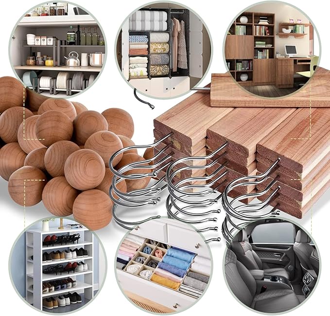 Cedar Hyde Cedar Blocks for Clothes Storage | Cedar Hang Ups & Cedar Balls | Dresser Drawer Freshener Odor Eliminator | 22 Pieces, 12 Cedar Hang Ups & Bonus 10 Cedar Balls | U.S.A Seller