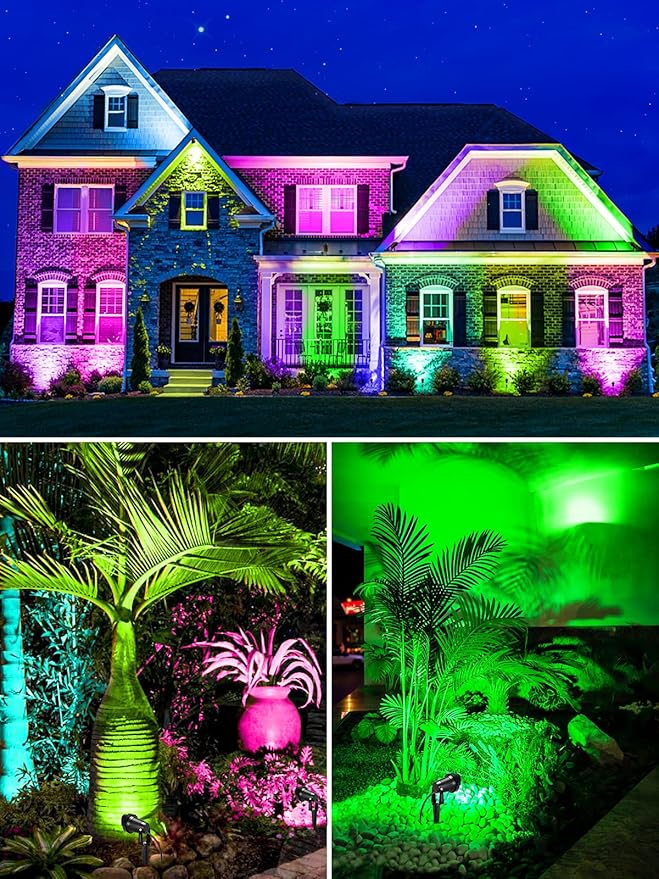 ZUCKEO Christmas Spotlights Outdoor LED Spot Lights for Yard, 10W RGB Color Changing Landscape Lights 120V Waterproof Spotlight with Plug & Remote for House Garden Path Tree Decoration(1Pack)